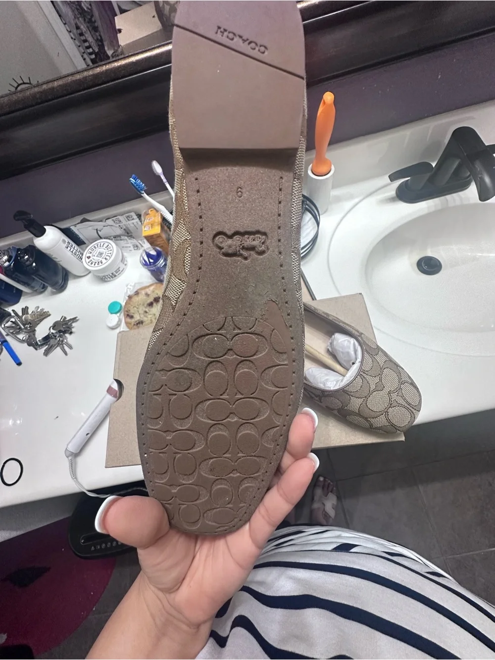 Coach Beige/Tan Signature Pattern Slip-On Flats
